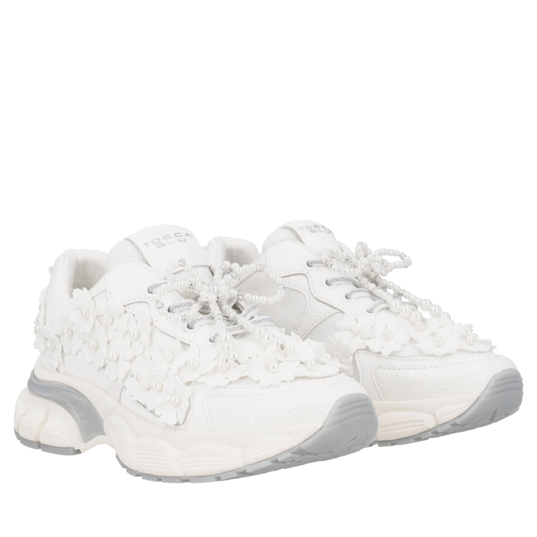 Sneaker Mirabel con fiori e perle colore bianco