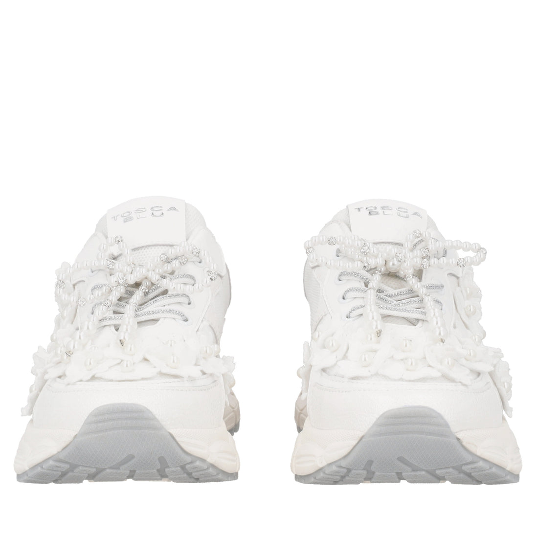 Sneaker Mirabel con fiori e perle colore bianco