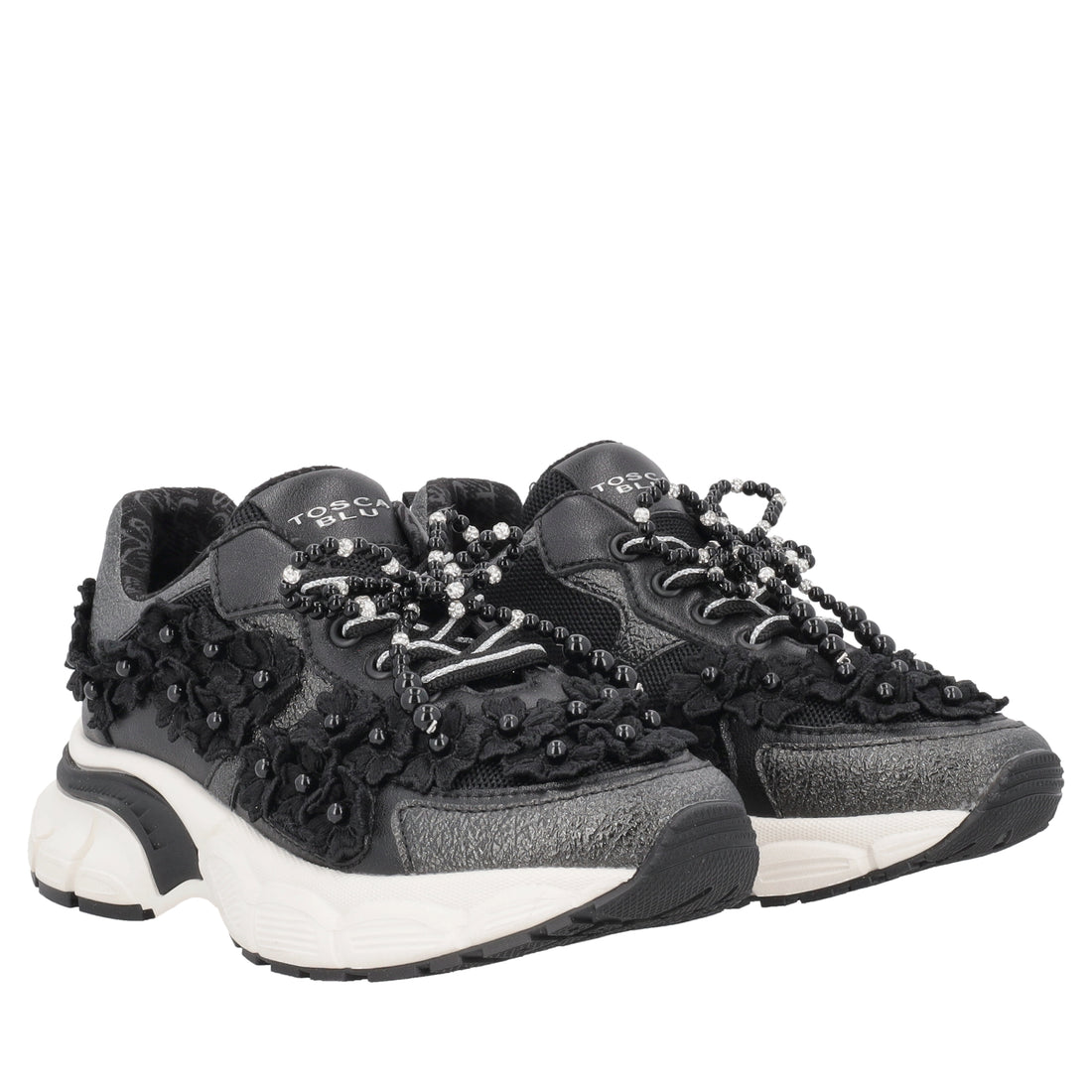 Sneaker Mirabel con fiori e perle colore nero