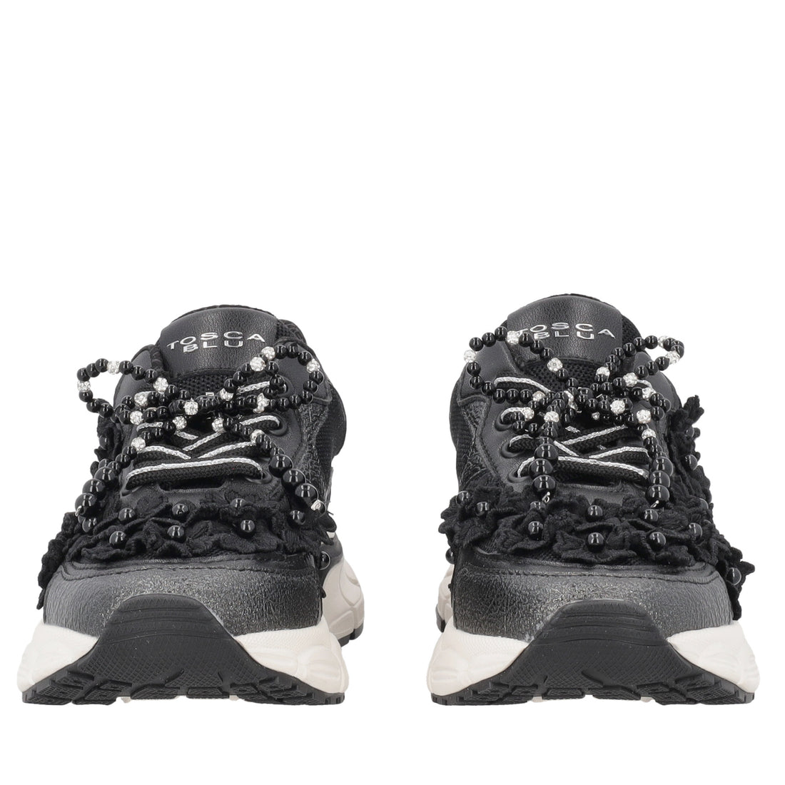 Sneaker Mirabel con fiori e perle colore nero