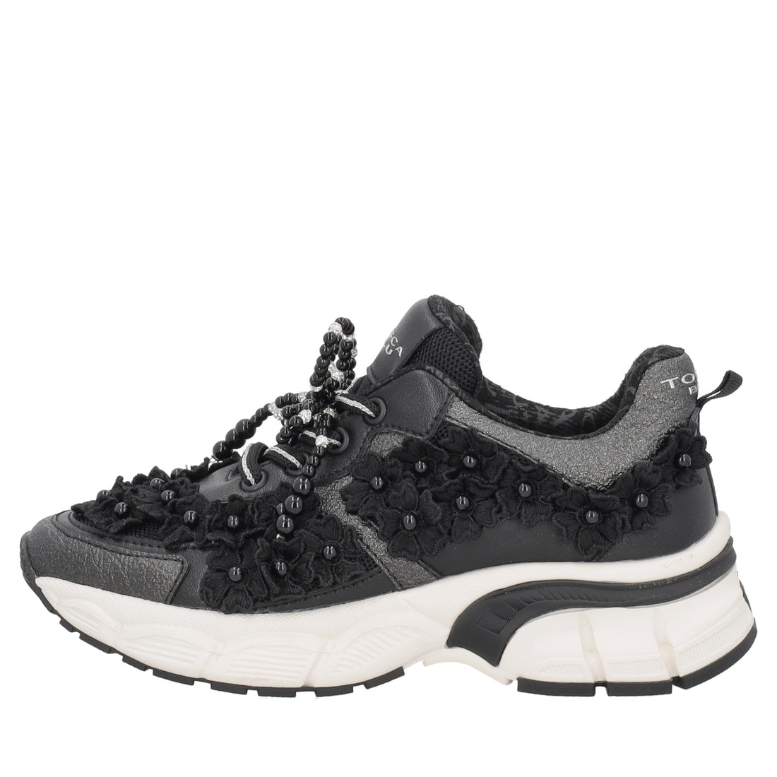 Sneaker Mirabel con fiori e perle colore nero