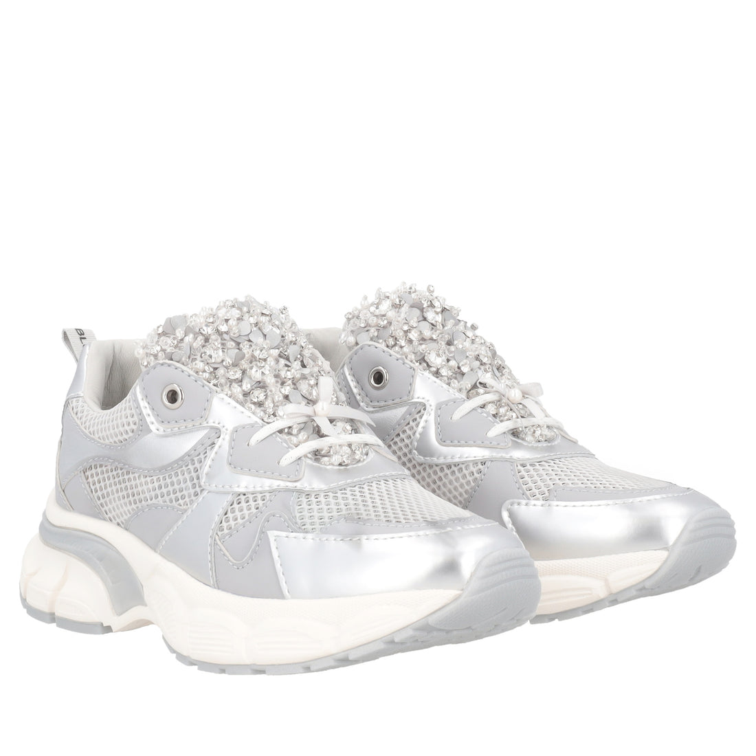Mirabel sneakers with micro rhinestones, pearls, and silver bows