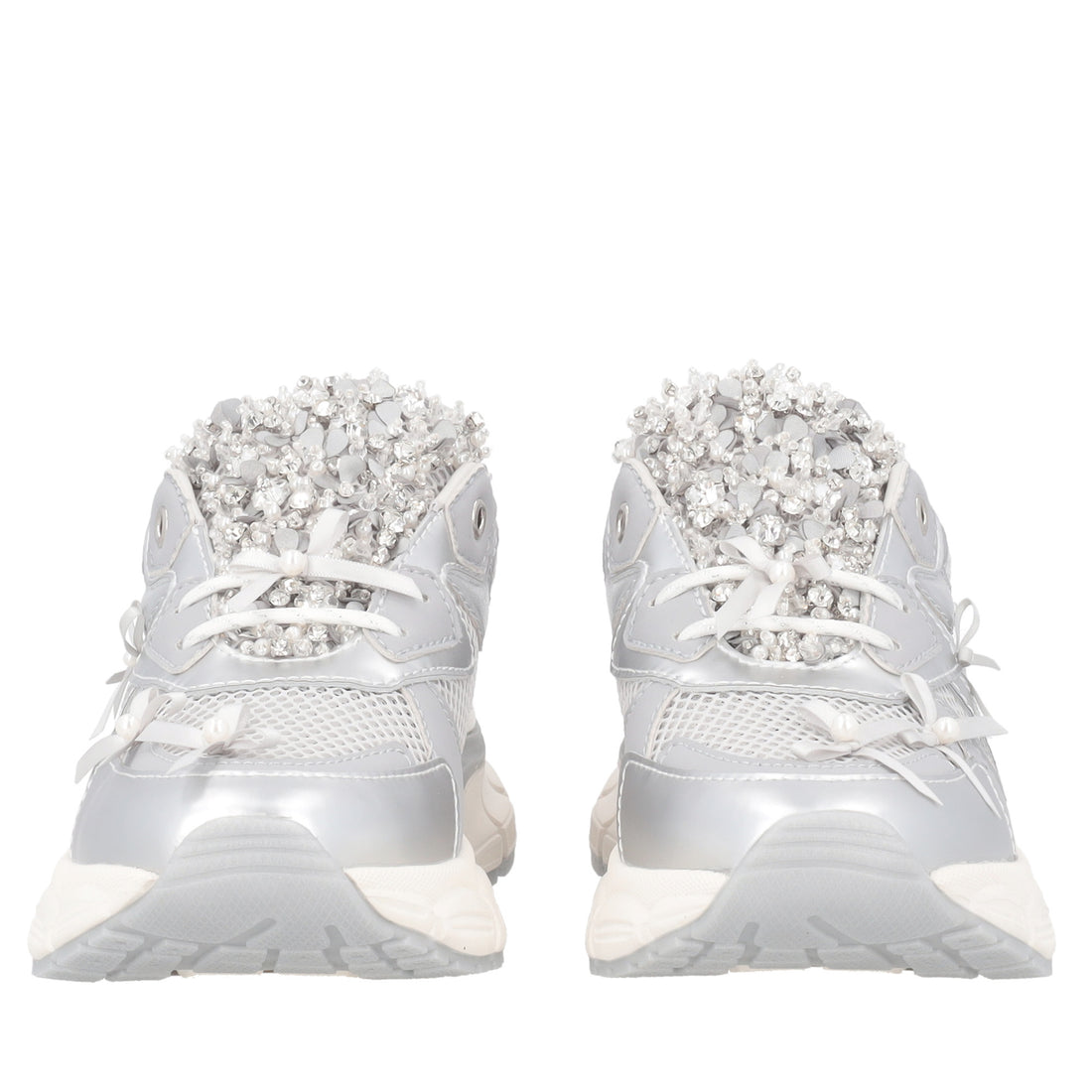 Mirabel sneakers with micro rhinestones, pearls, and silver bows