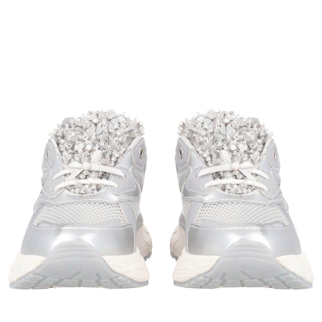 Mirabel sneakers with micro rhinestones, pearls, and silver bows
