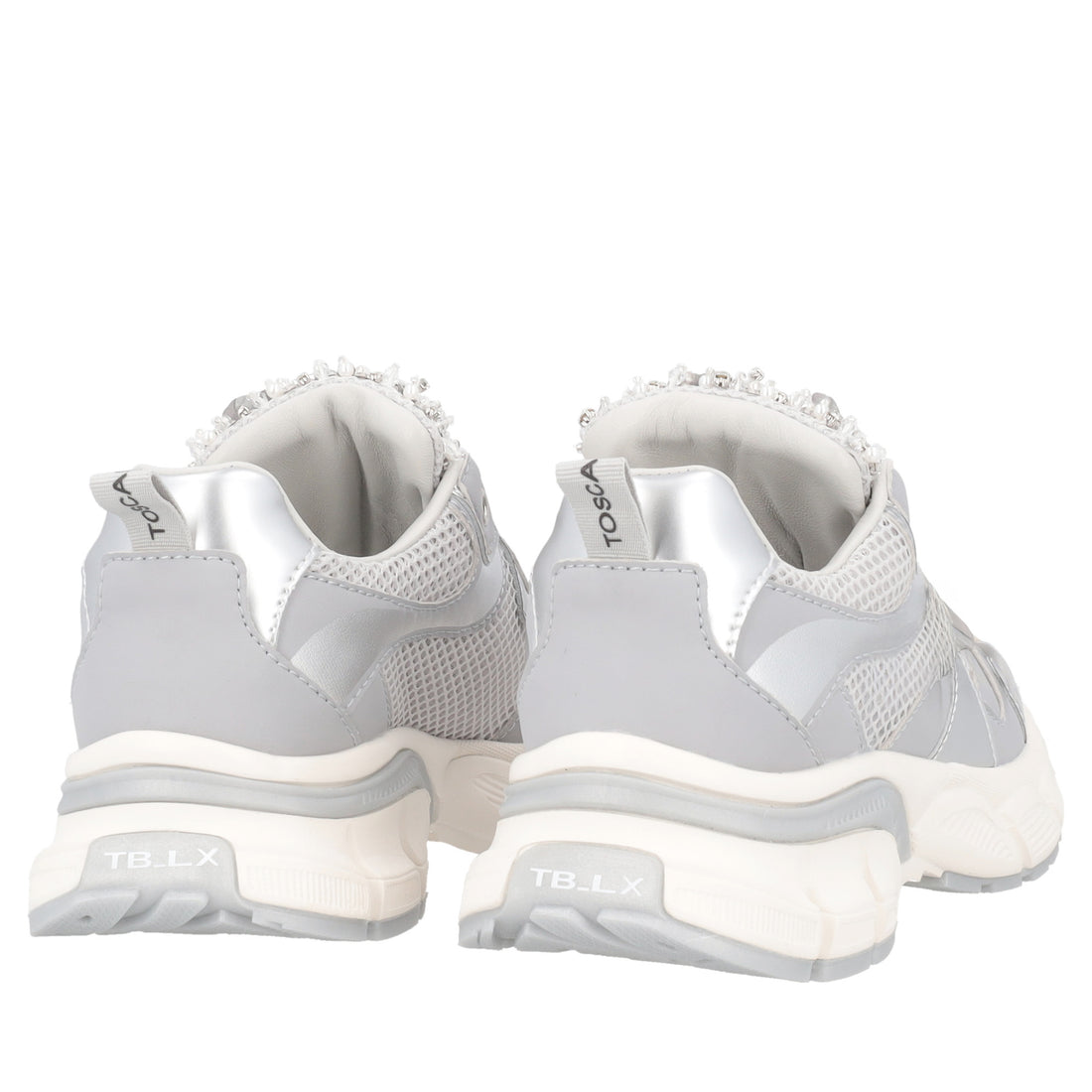 Mirabel sneakers with micro rhinestones, pearls, and silver bows