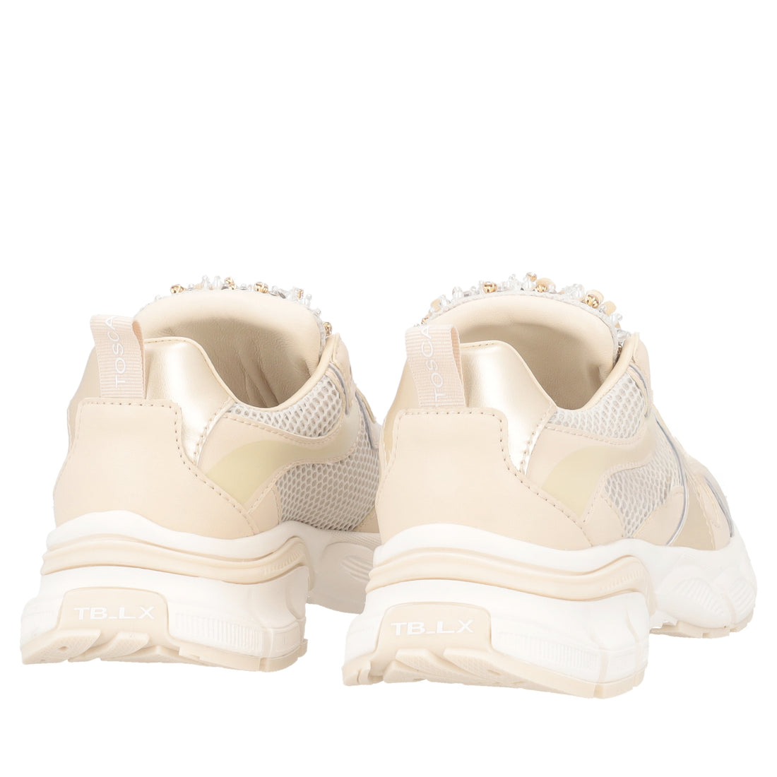 Sneaker Mirabel con micro strass, perle, fiocchi colore oro