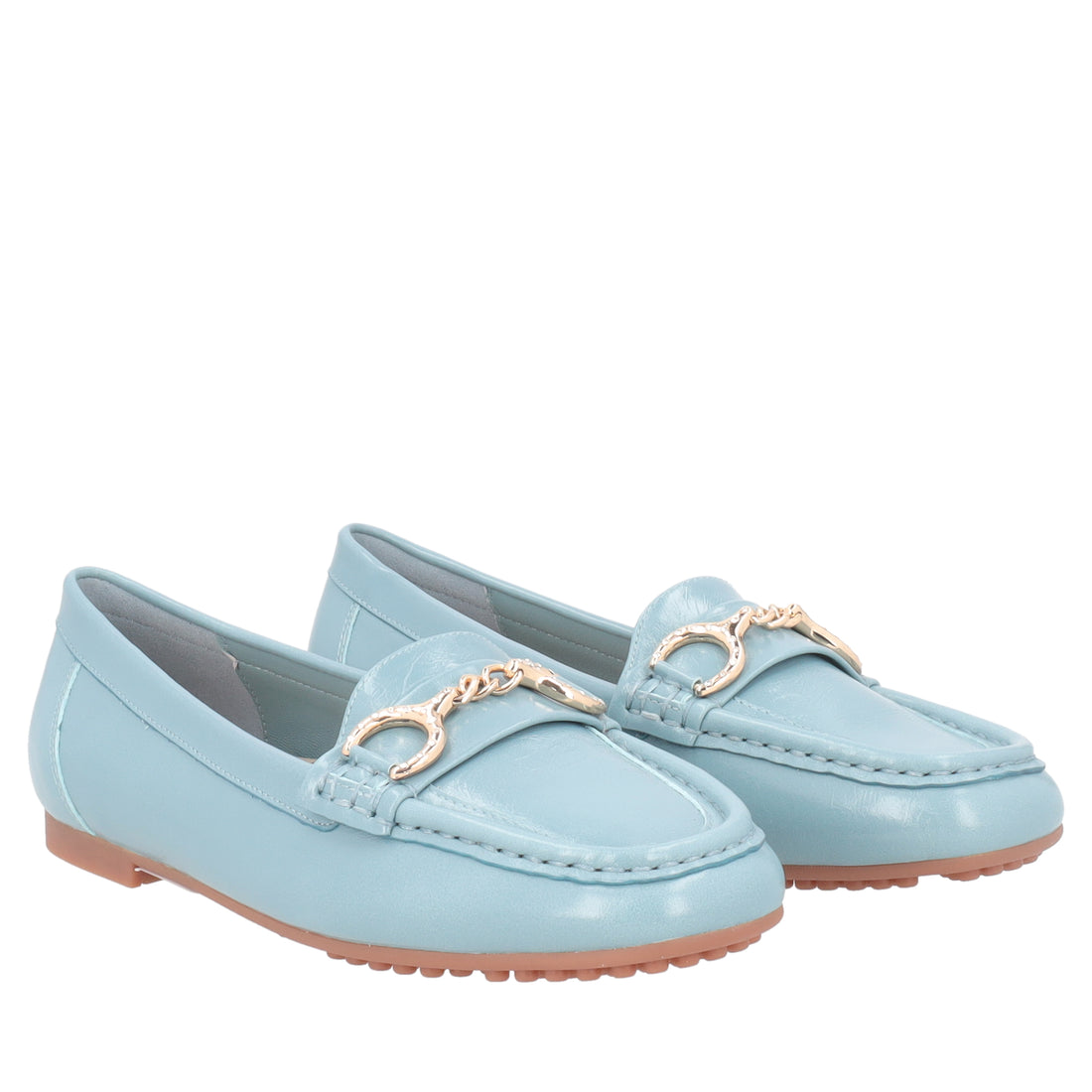 Capri moccasin in shiny light blue leather
