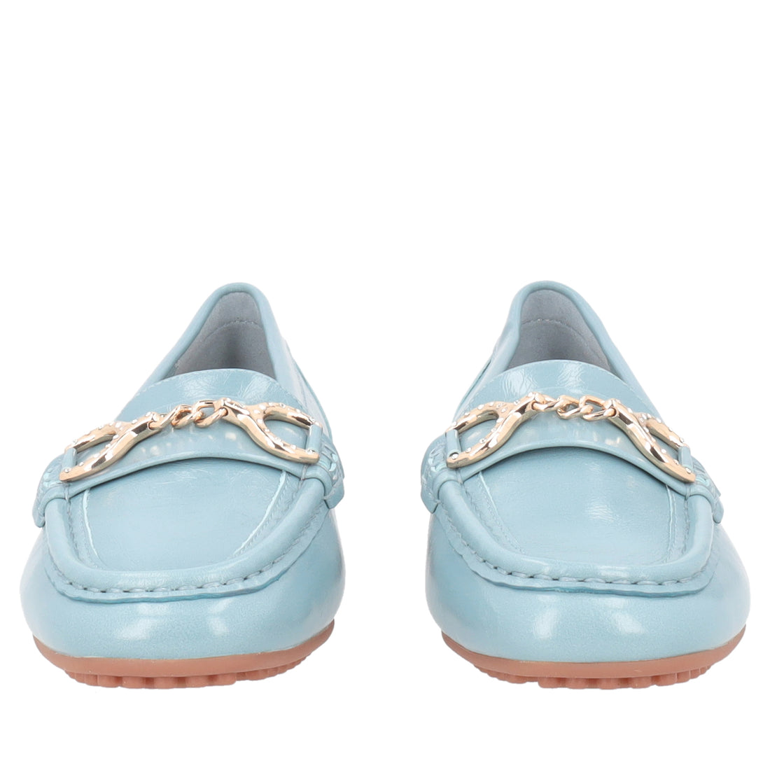 Capri moccasin in shiny light blue leather