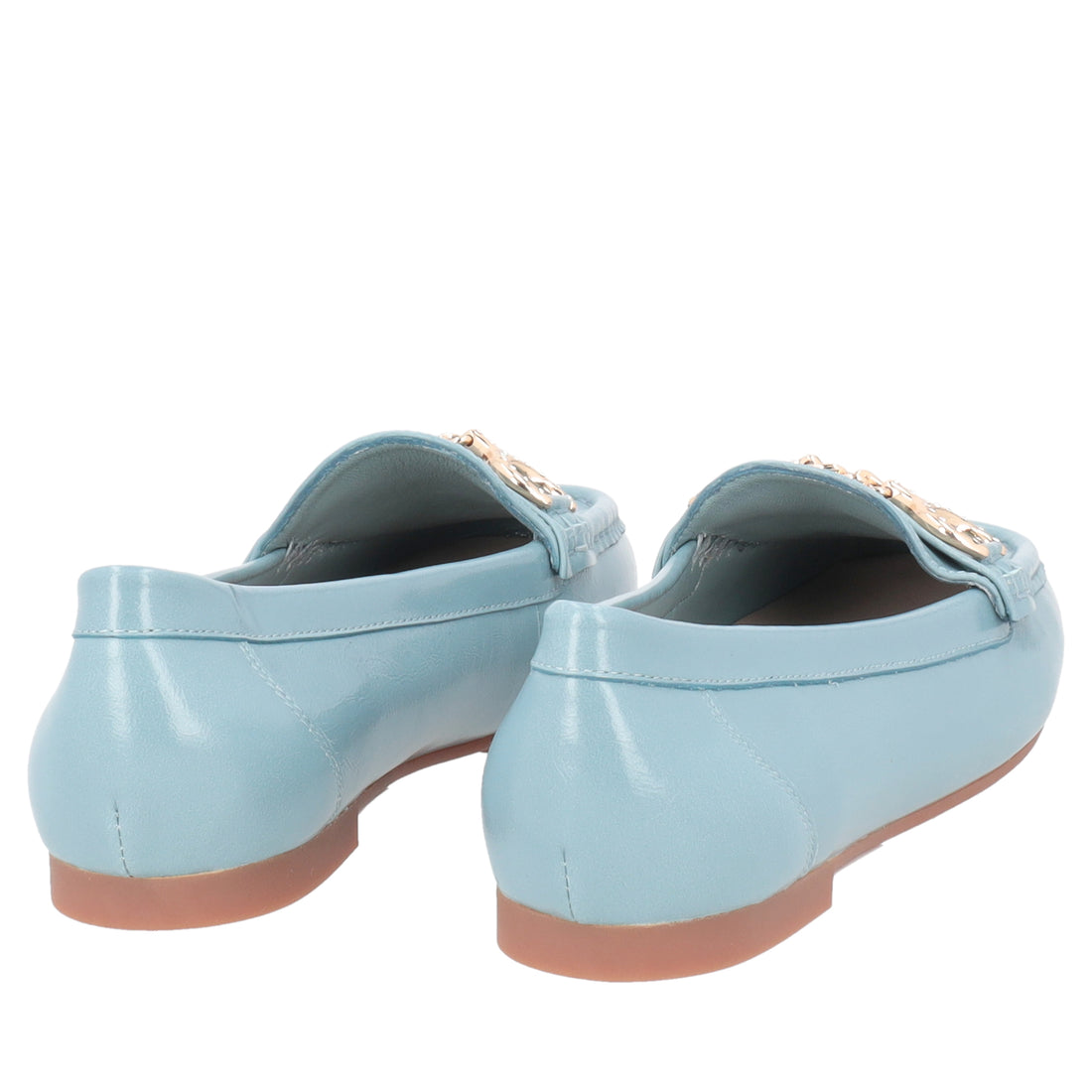 Capri moccasin in shiny light blue leather