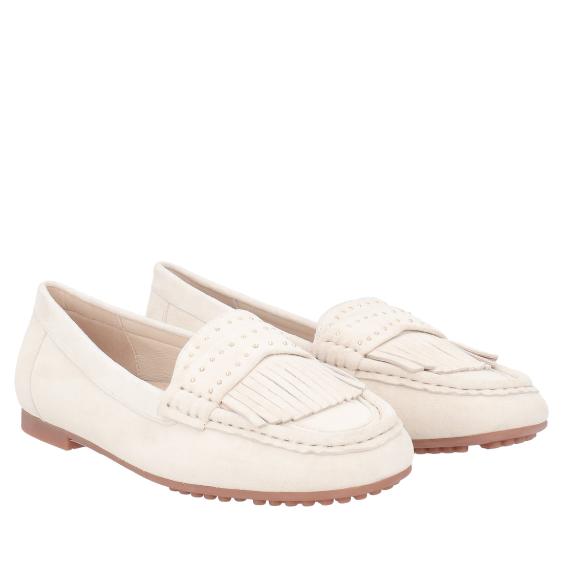 Mocassino Capri in pelle scamosciata con frange colore avorio