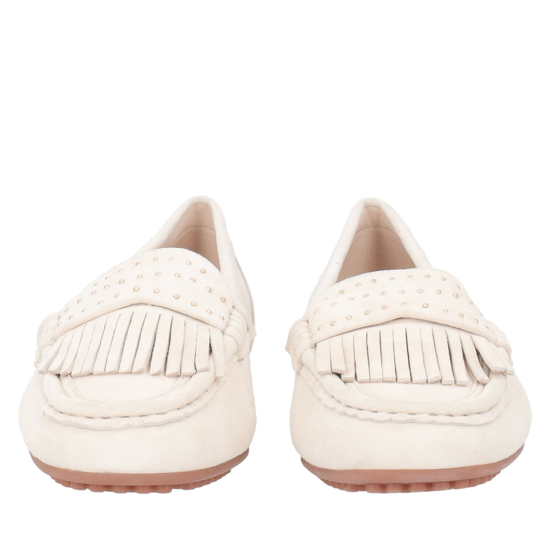 Mocassino Capri in pelle scamosciata con frange colore avorio