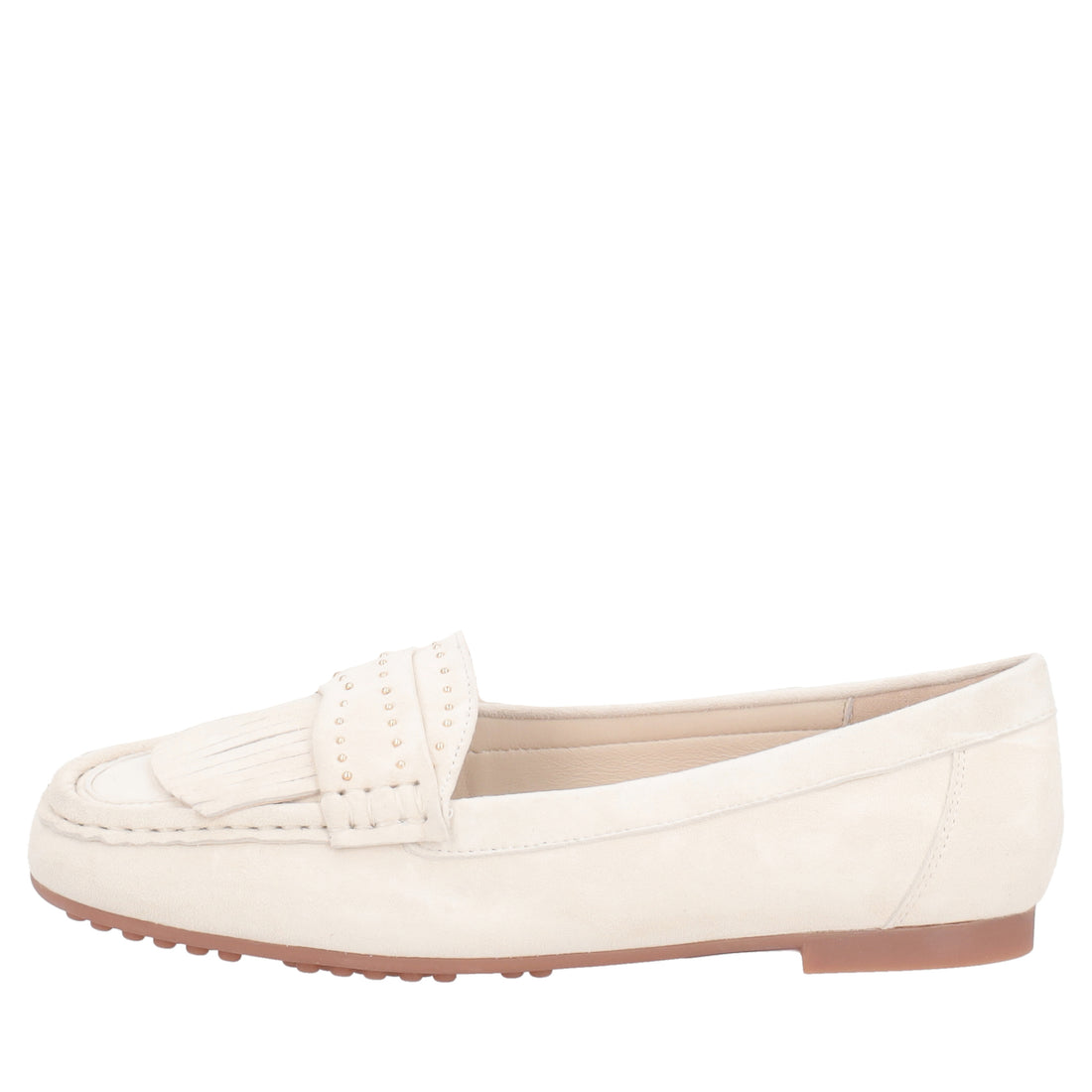 Mocassino Capri in pelle scamosciata con frange colore avorio