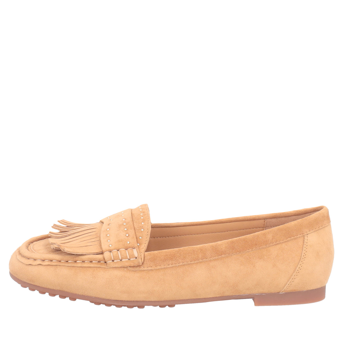Capri loafer in suede with tan fringes
