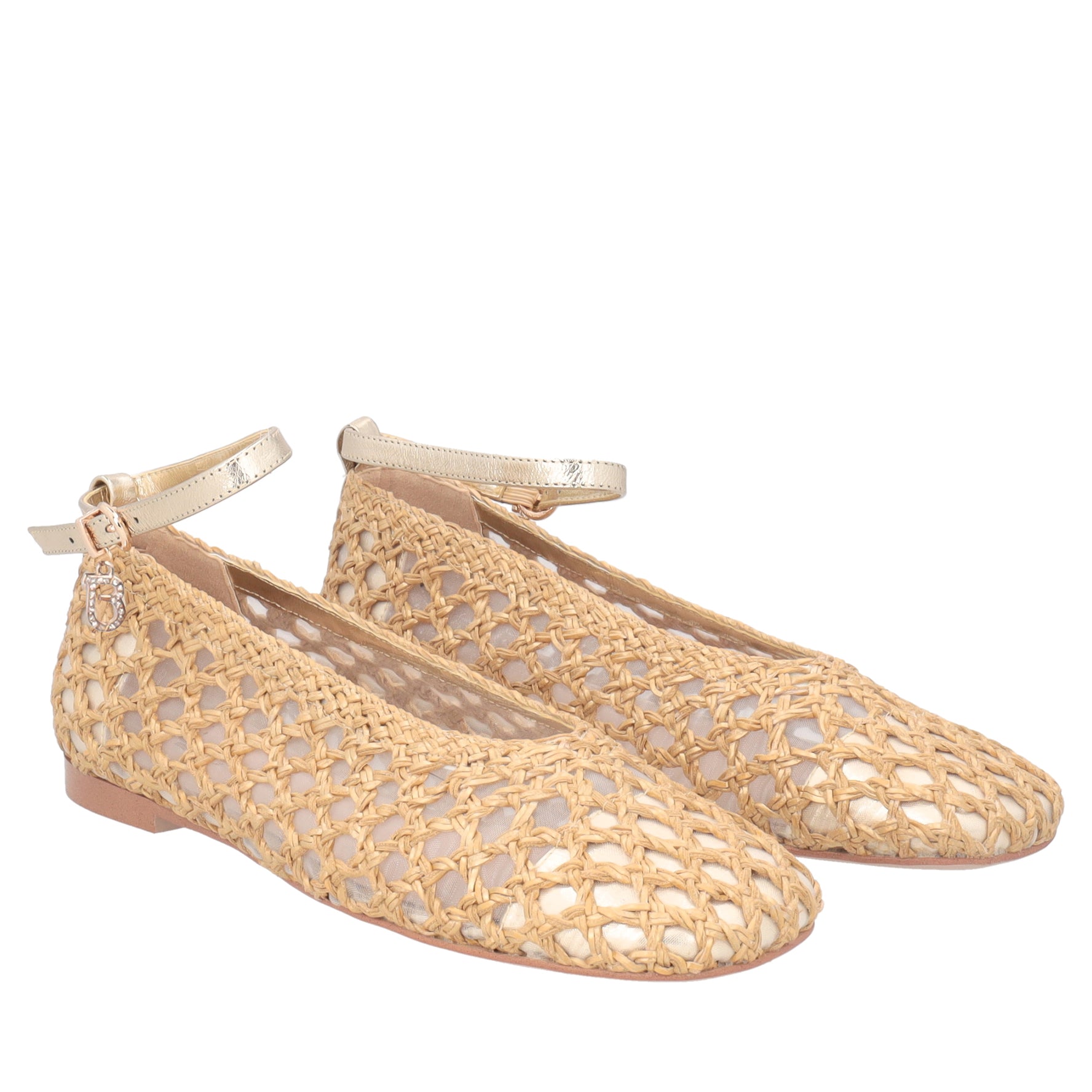 Ballerina Chantilly intrecciata con laccio colore naturale/oro