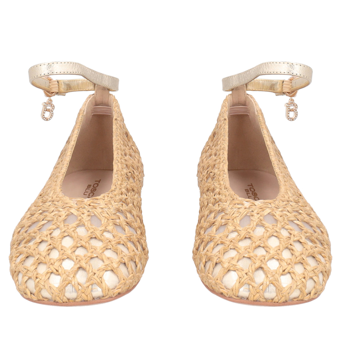 Ballerina Chantilly intrecciata con laccio colore naturale/oro