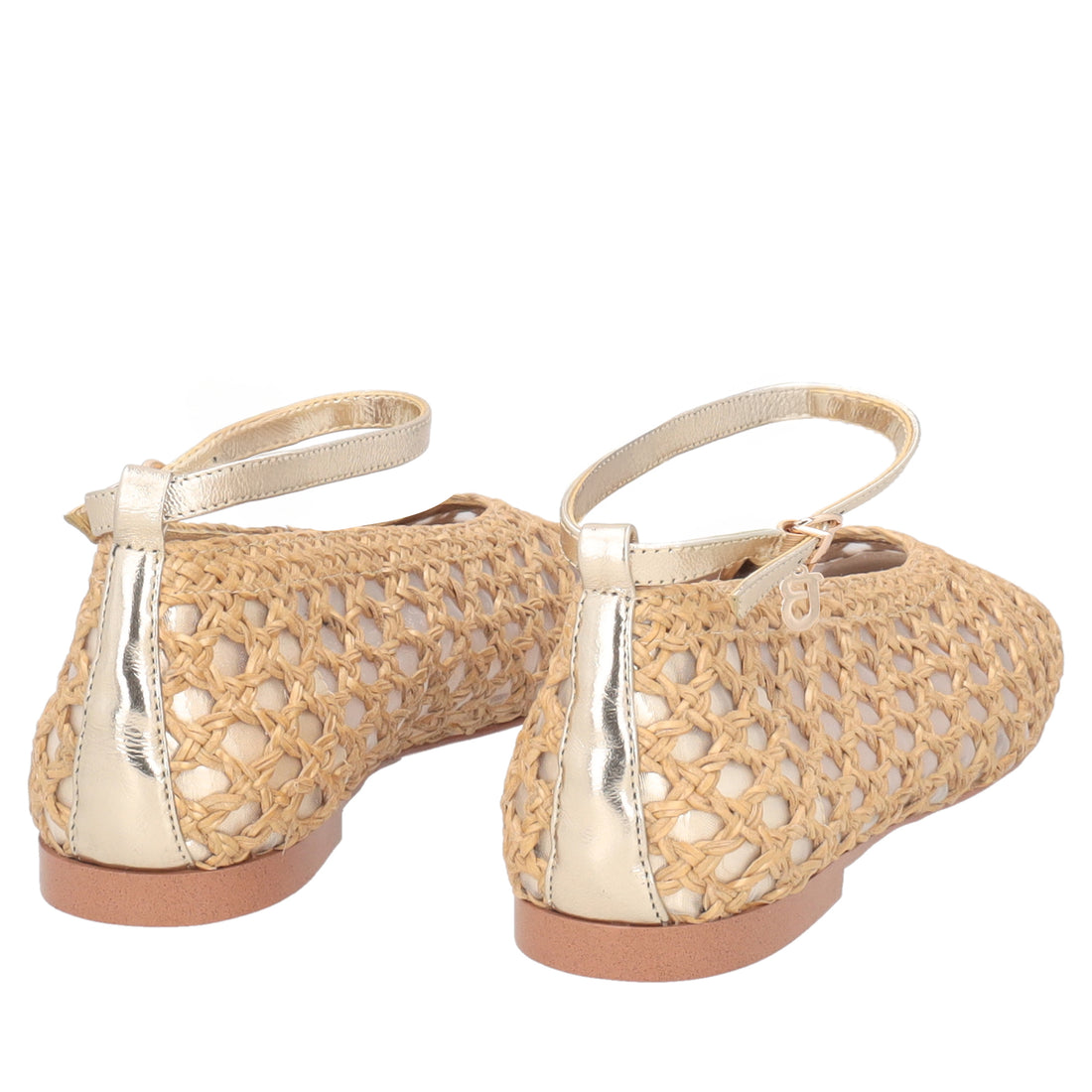 Ballerina Chantilly intrecciata con laccio colore naturale/oro