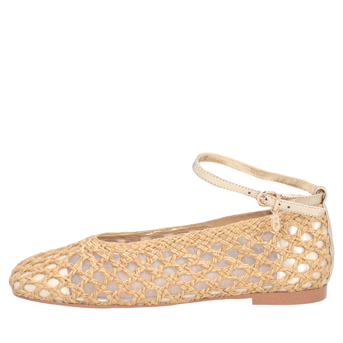 Ballerina Chantilly intrecciata con laccio colore naturale/oro