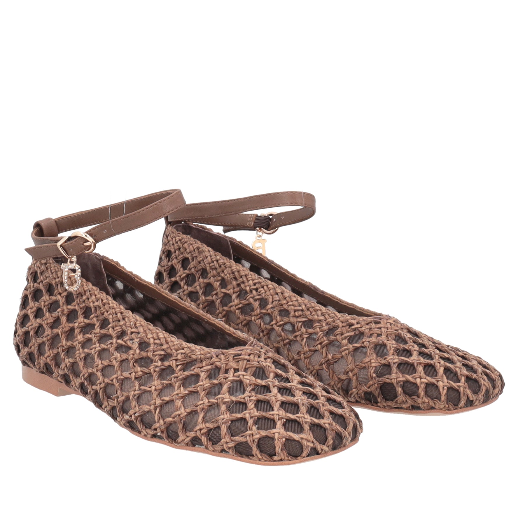 Ballerina Chantilly intrecciata con laccio colore testa di moro