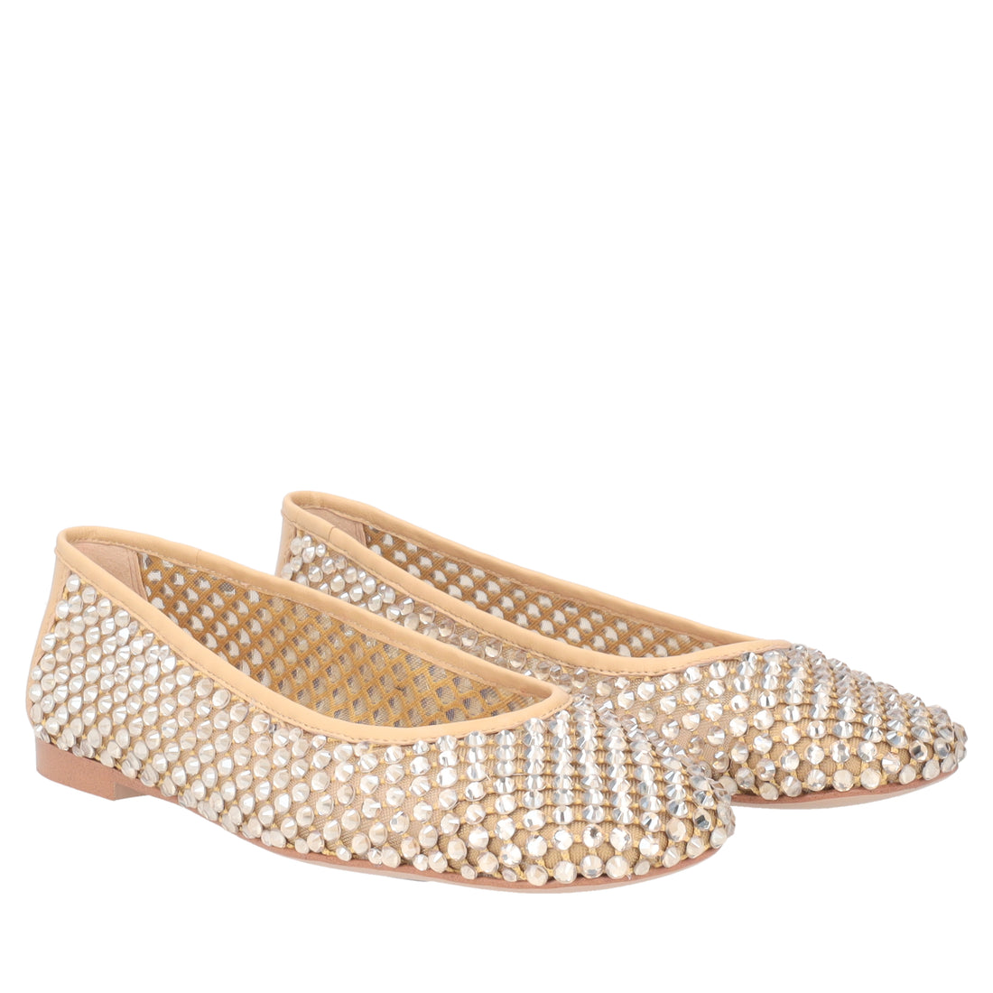 Ballerina Chantilly in rete con strass colore beige