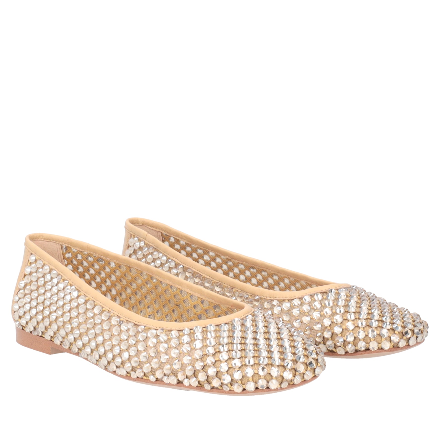 Ballerina Chantilly in rete con strass colore beige