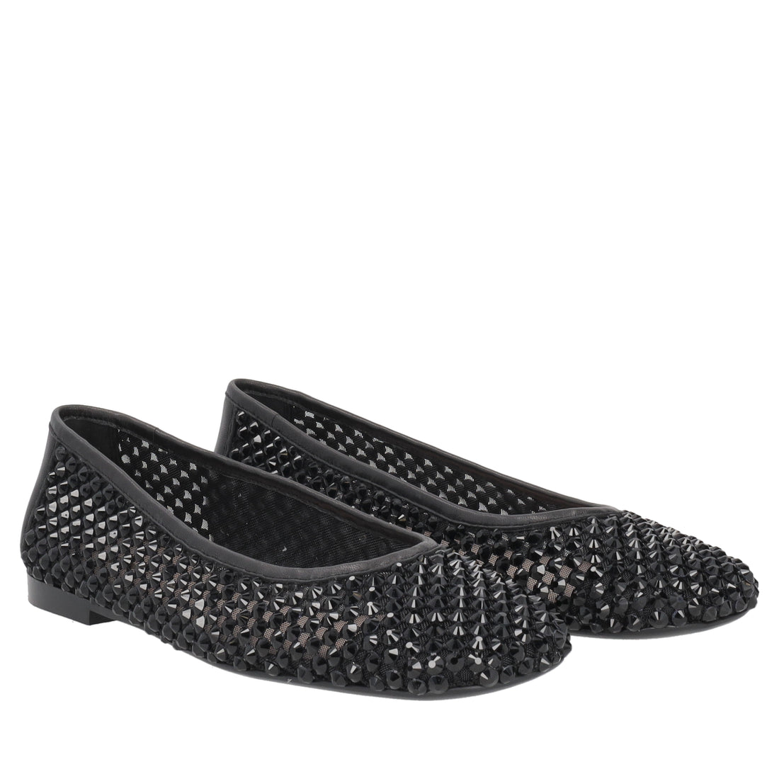 Chantilly mesh ballet flats with black rhinestones