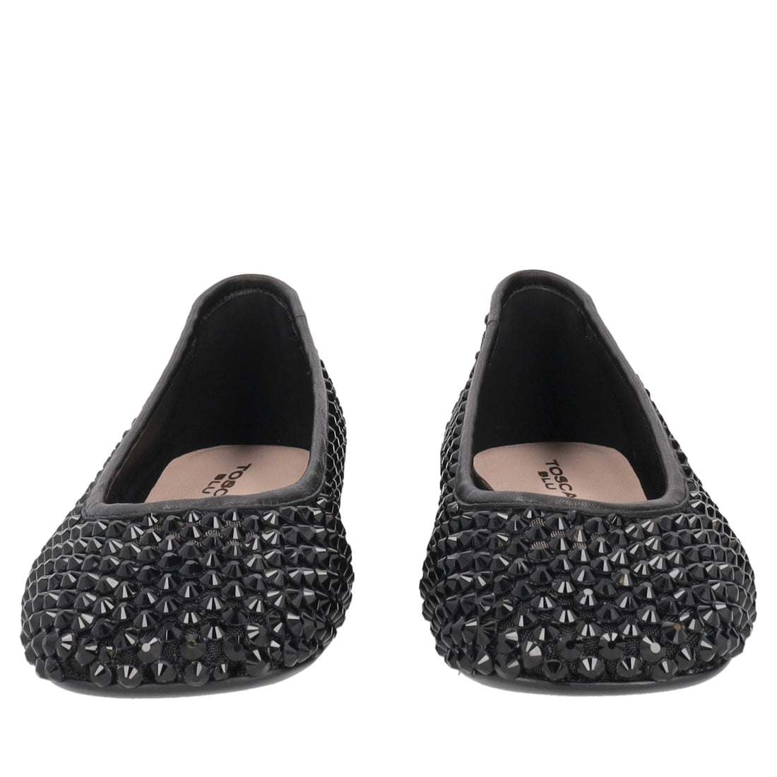 Chantilly mesh ballet flats with black rhinestones