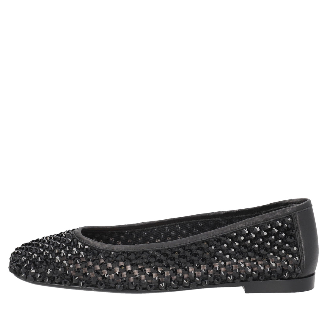 Chantilly mesh ballet flats with black rhinestones