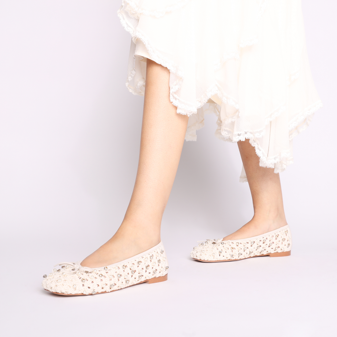 Ballerina Chantilly con perle colore avorio