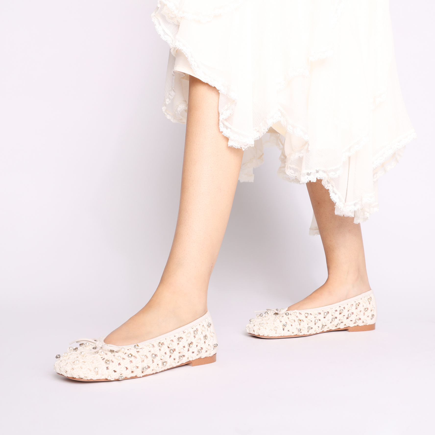 Ballerina Chantilly con perle colore avorio