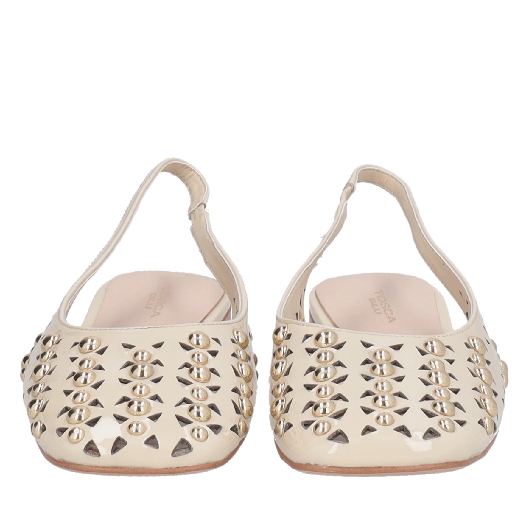 Slingback Chantilly in vernice con borchie colore beige