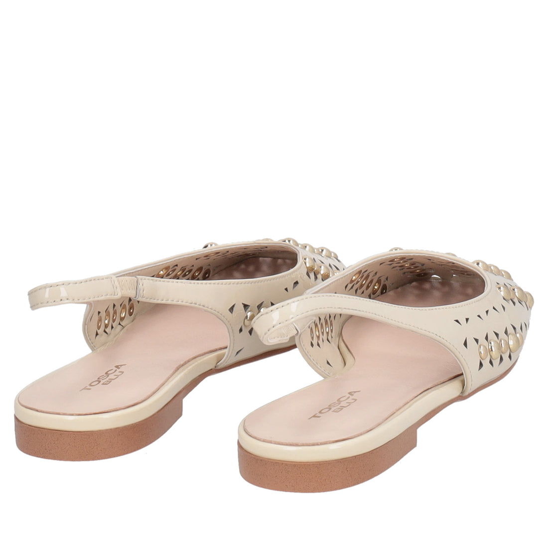 Slingback Chantilly in vernice con borchie colore beige