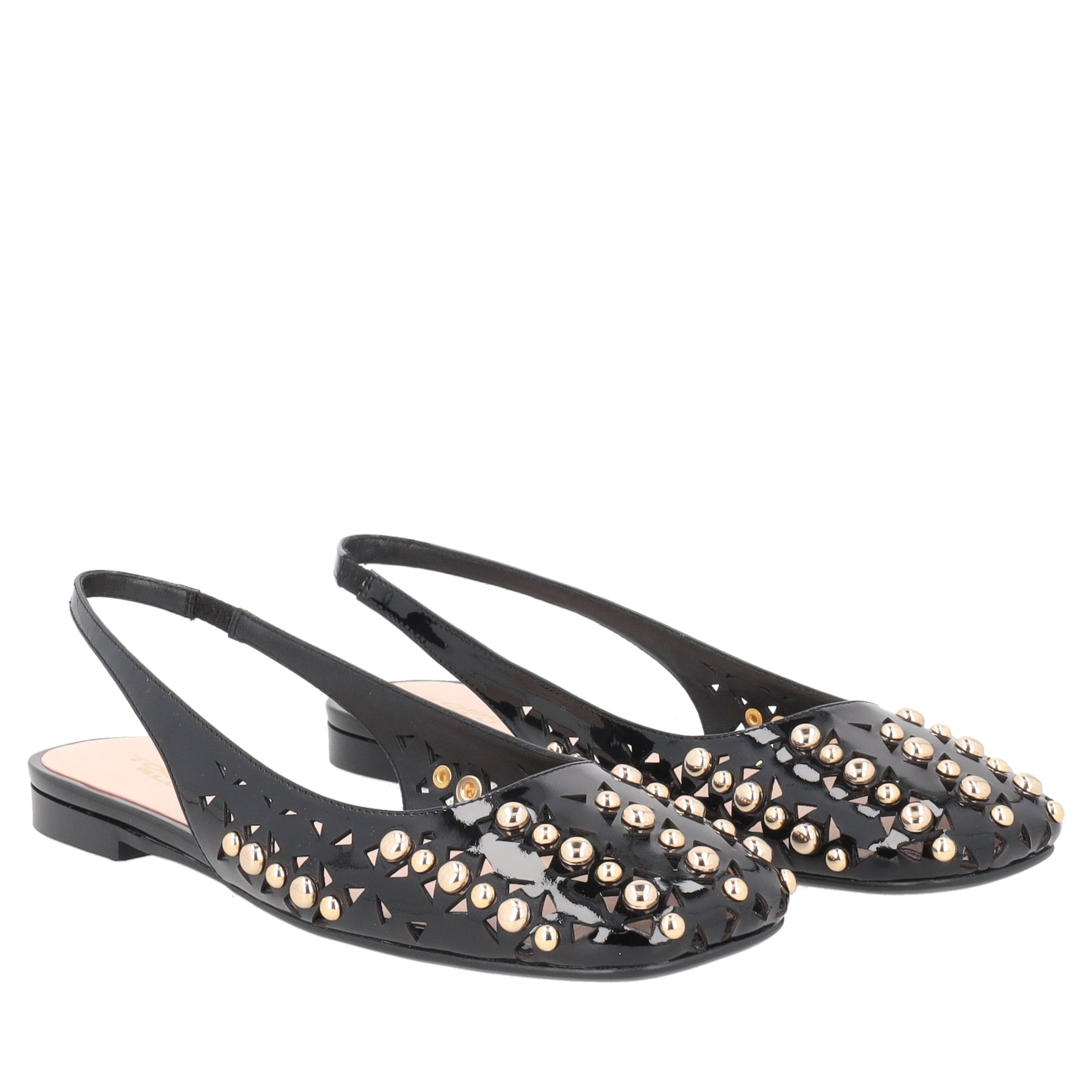 Slingback Chantilly in vernice con borchie colore nero