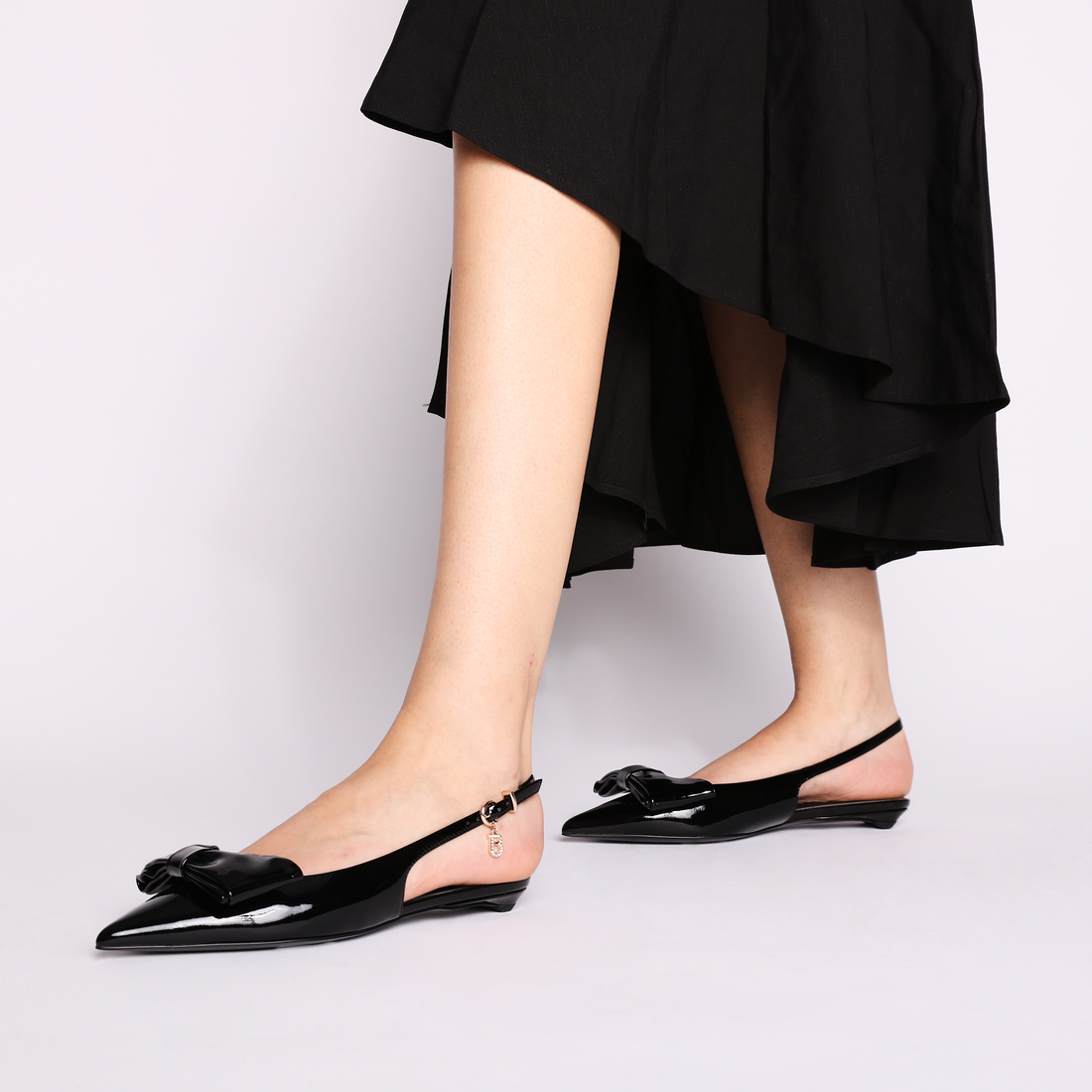 Charlotte patent leather slingback with black bow