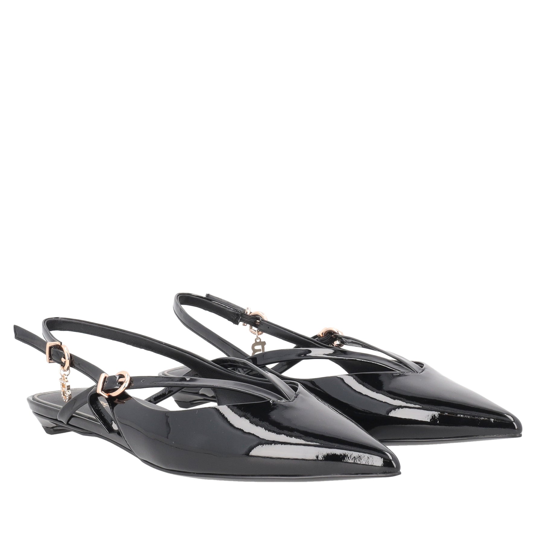 Slingback Charlotte a punta in vernice colore nero