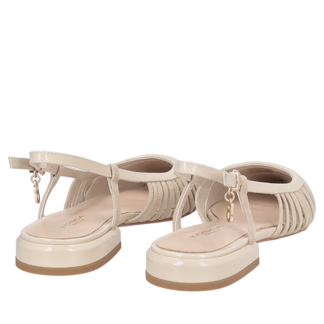 Deauville slingback in beige pointed patent leather