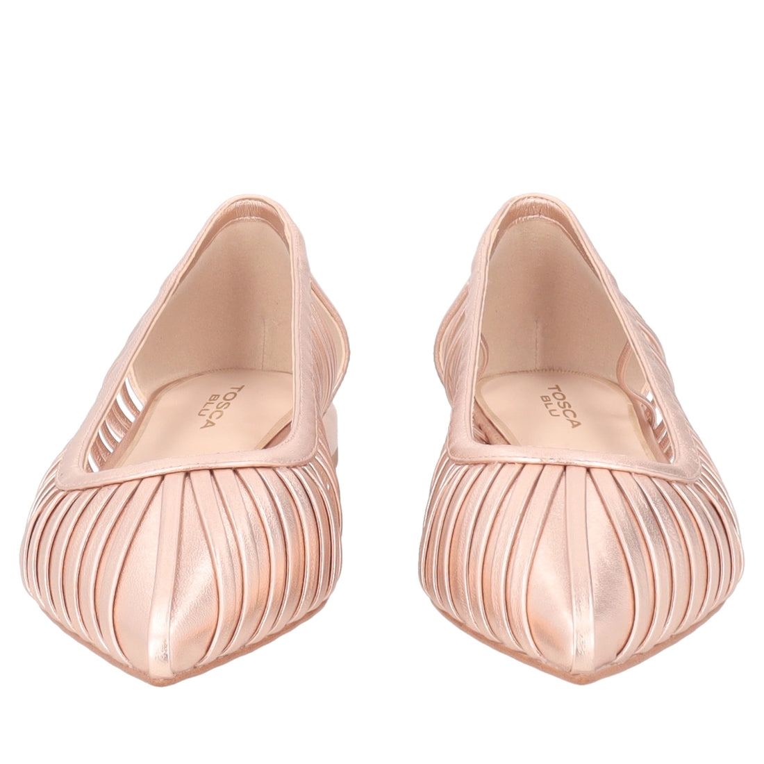Deauville ballerina in rose gold laminated leather
