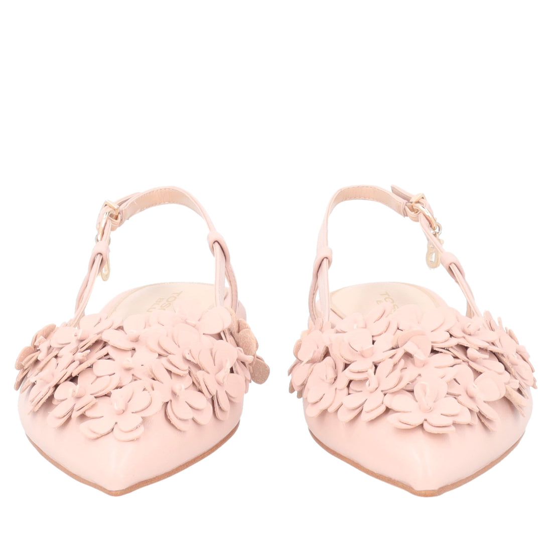 Slingback Deauville in pelle con fiori colore cipria