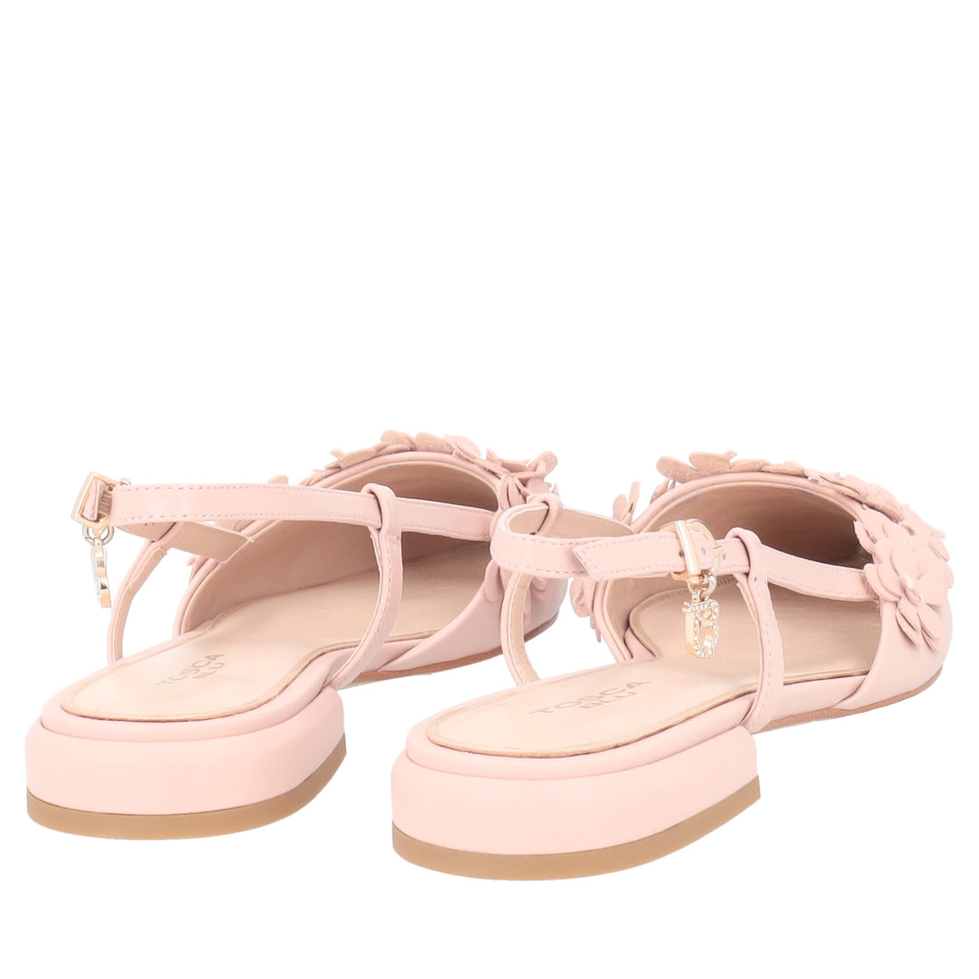 Slingback Deauville in pelle con fiori colore cipria
