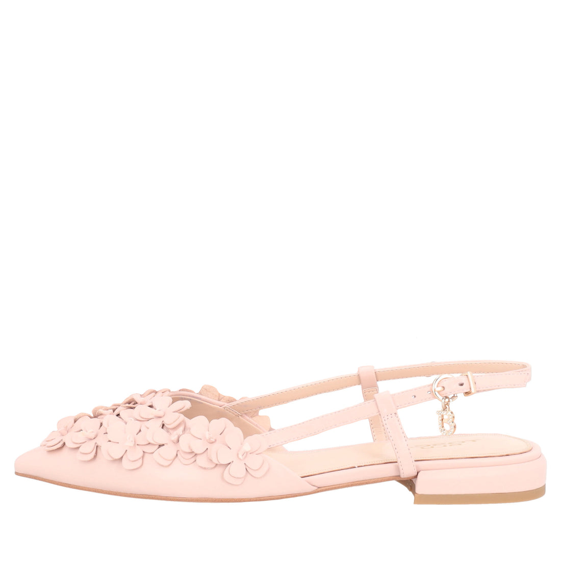 Slingback Deauville in pelle con fiori colore cipria
