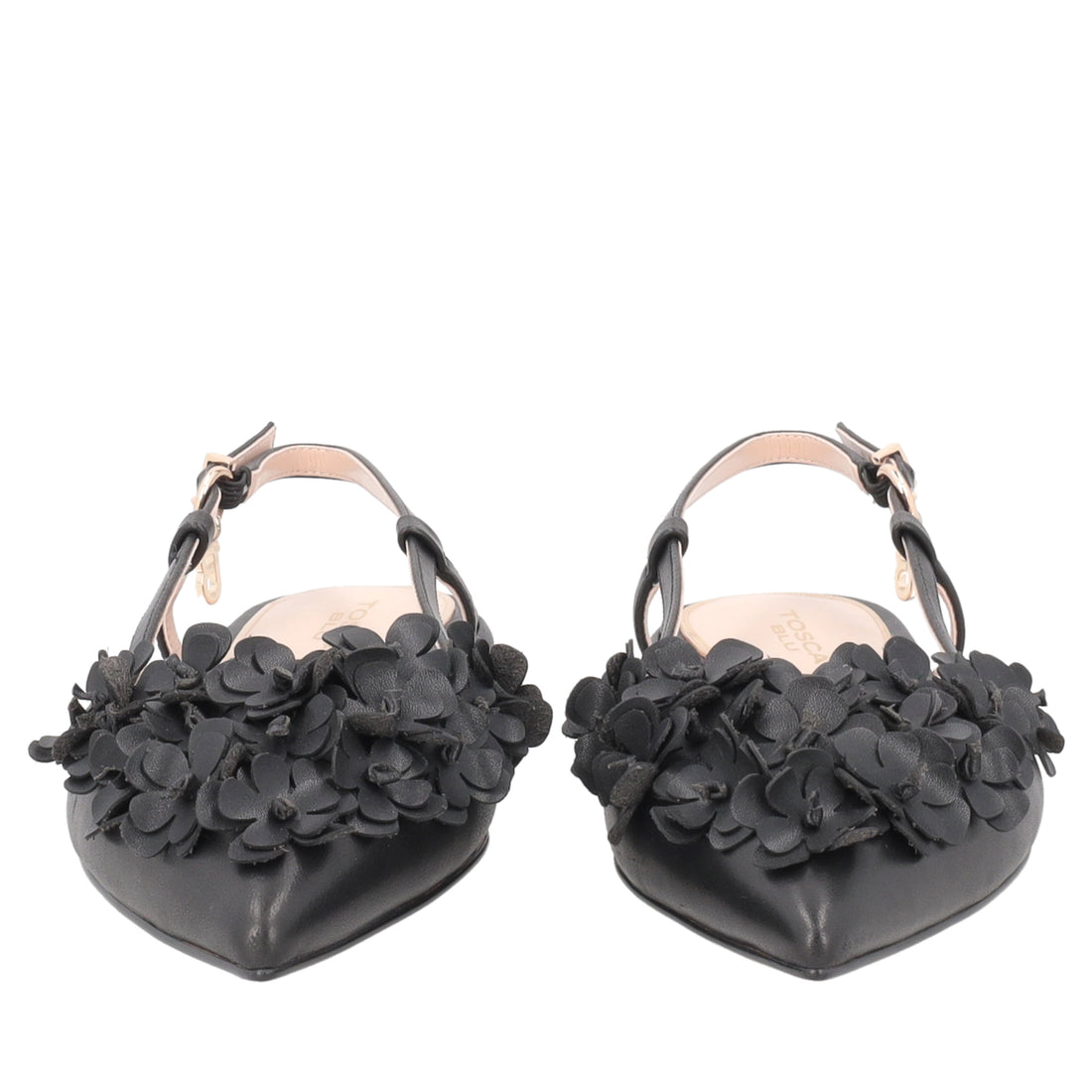 Slingback Deauville in pelle con fiori colore nero