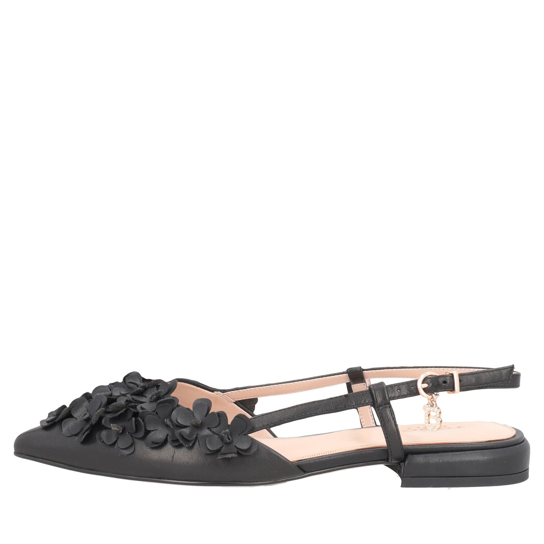 Slingback Deauville in pelle con fiori colore nero