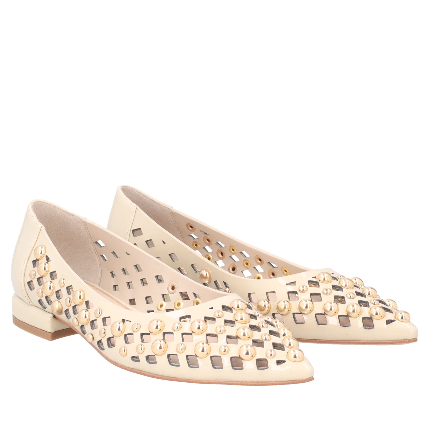 Ballerina Deauville in pelle con borchie colore beige