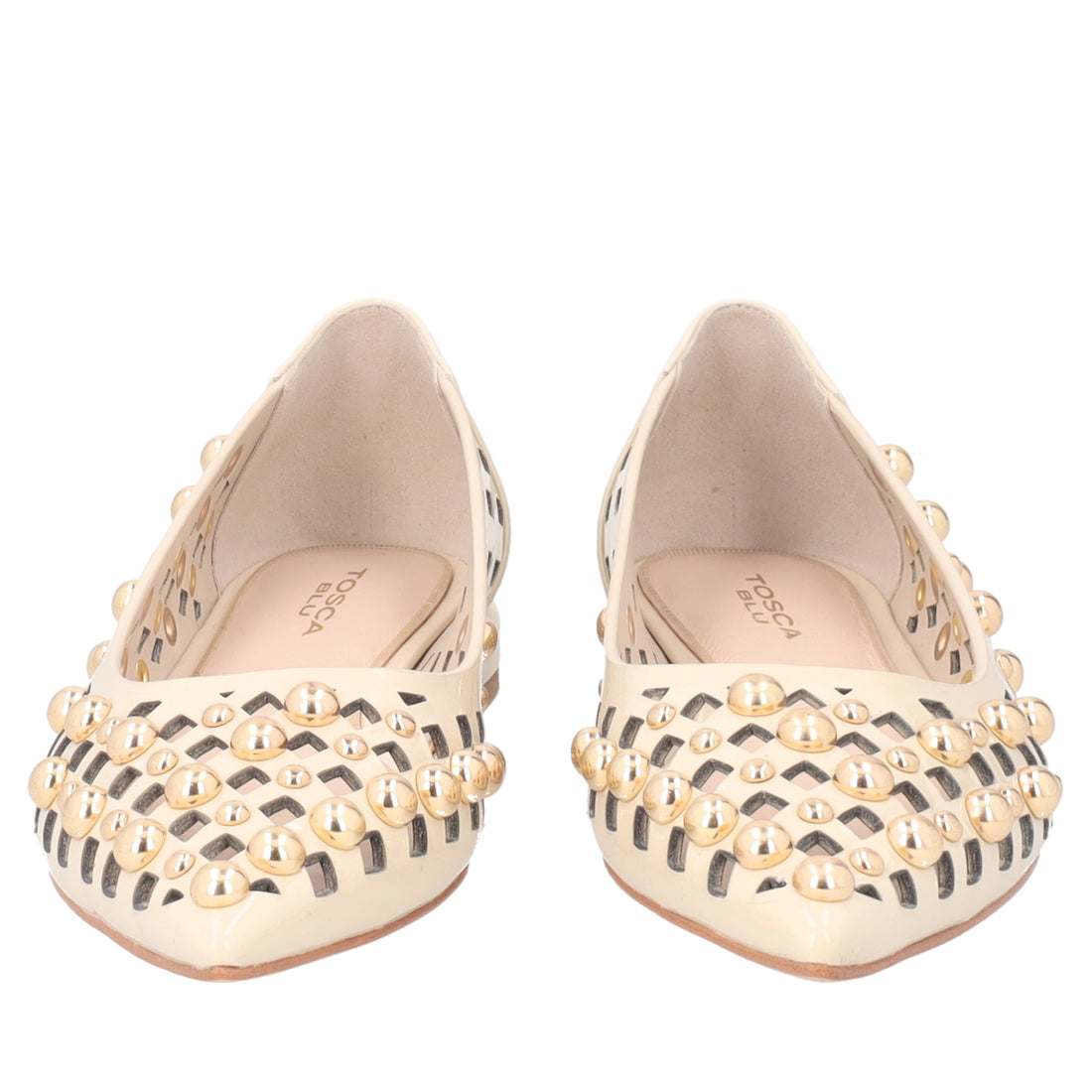 Ballerina Deauville in pelle con borchie colore beige