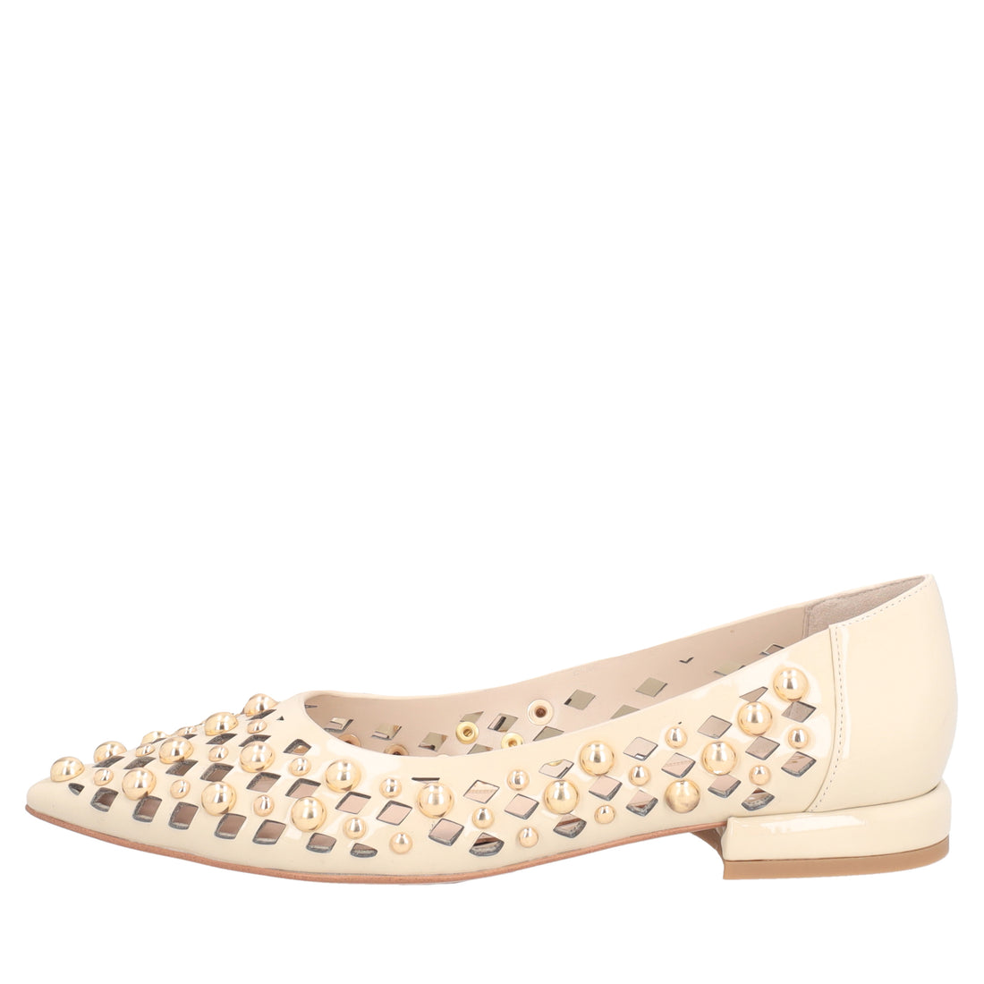 Ballerina Deauville in pelle con borchie colore beige