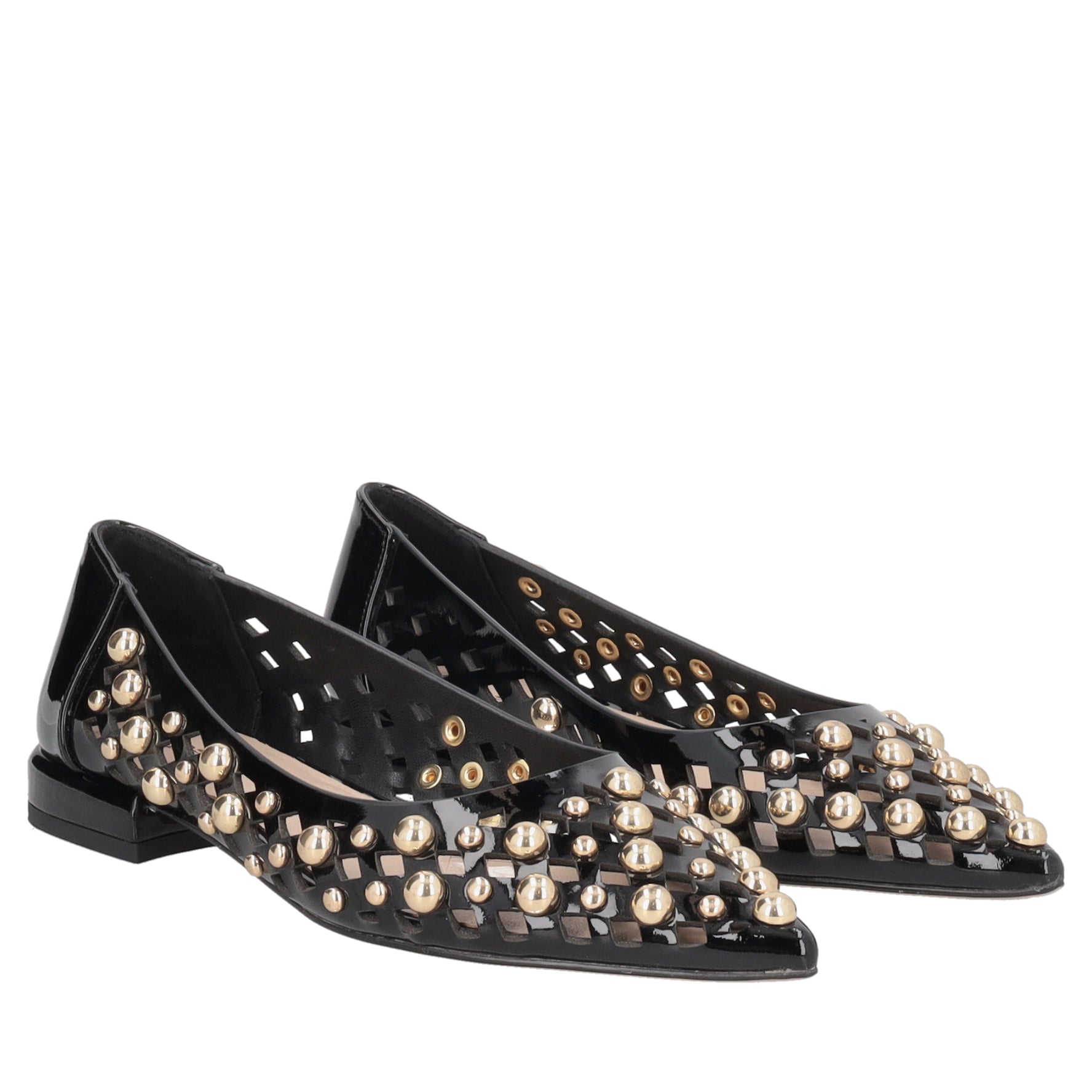 Ballerina Deauville in pelle con borchie colore nero