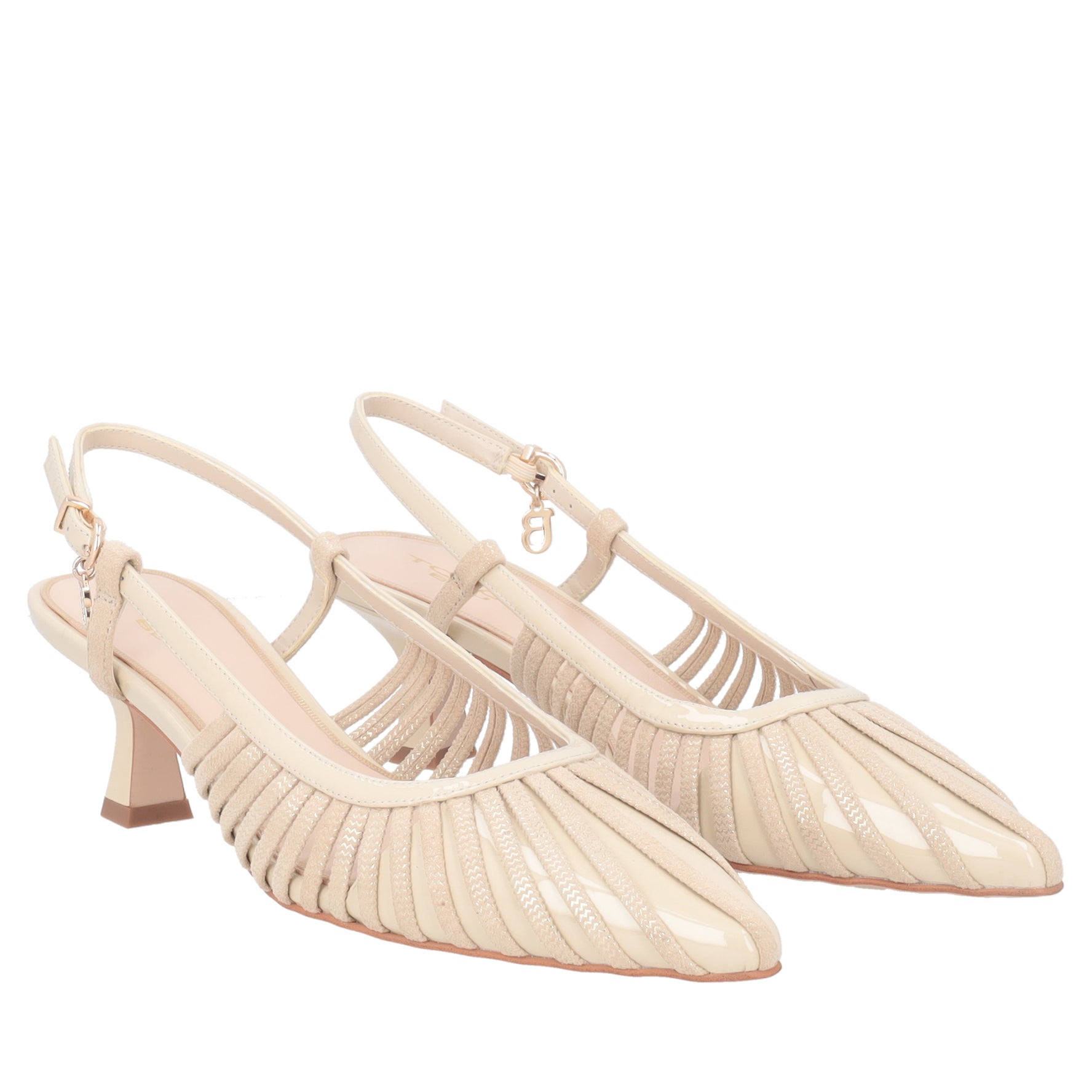 Doha slingback in beige patent leather