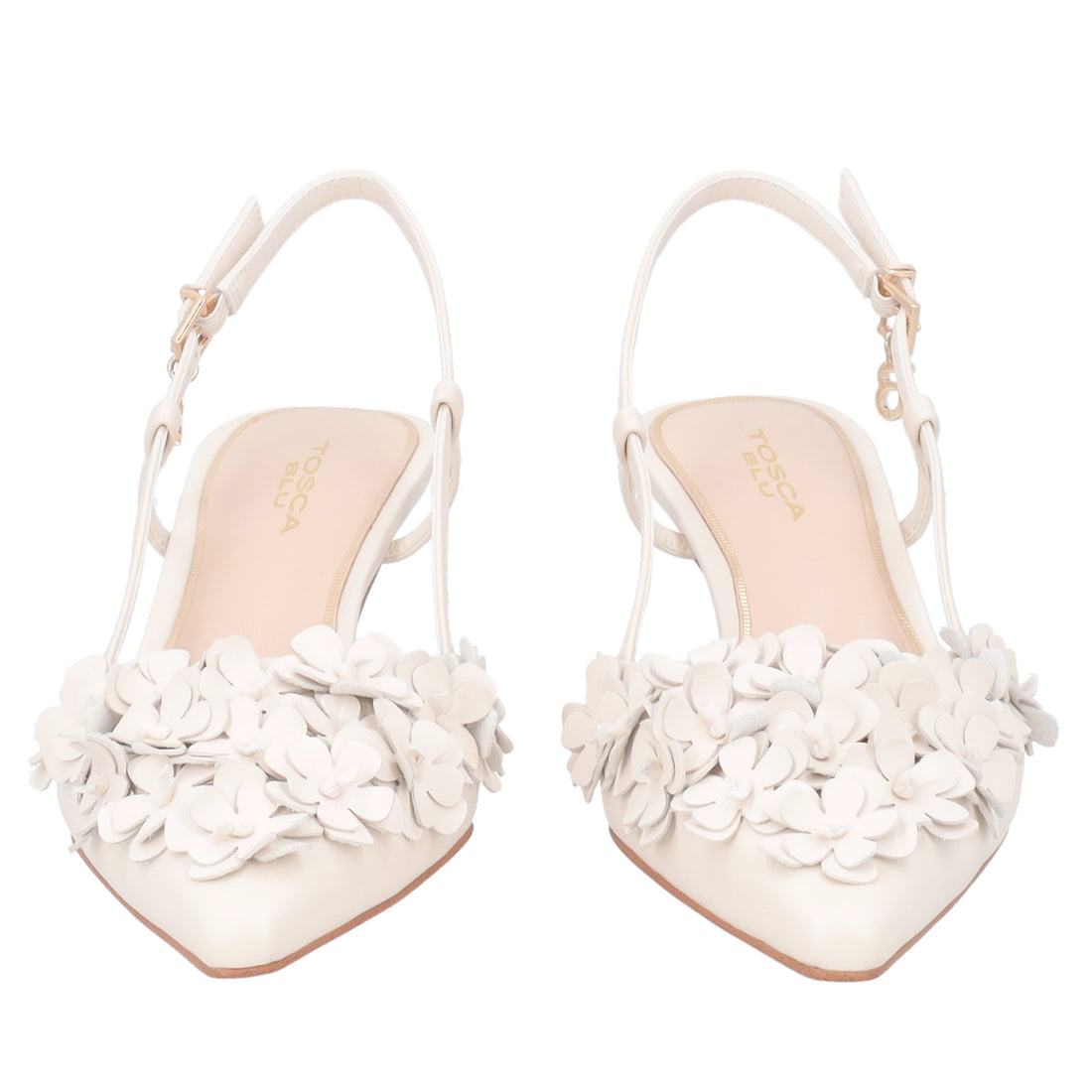 Slingback Doha in pelle con fiori colore avorio