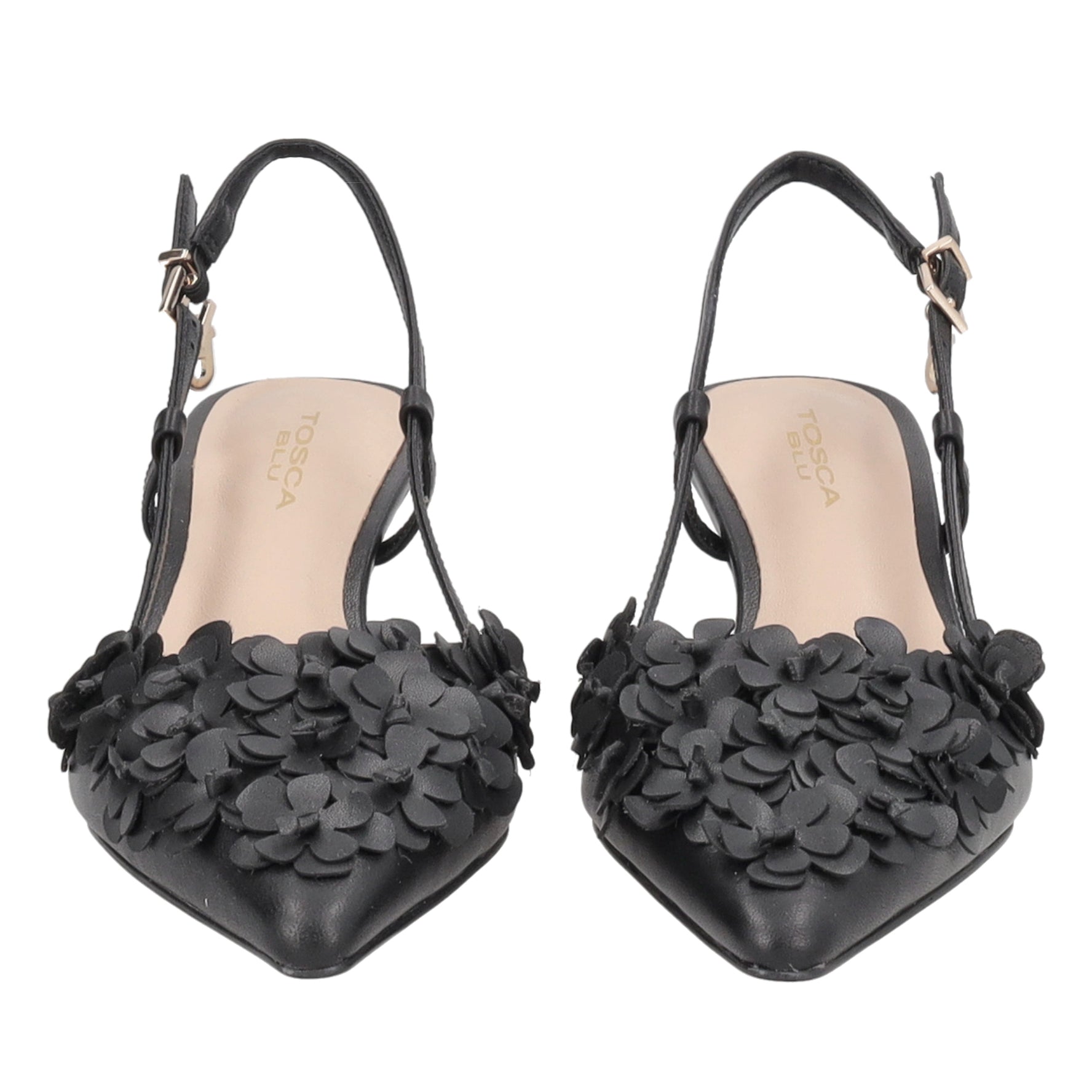 Slingback Doha in pelle con fiori colore nero