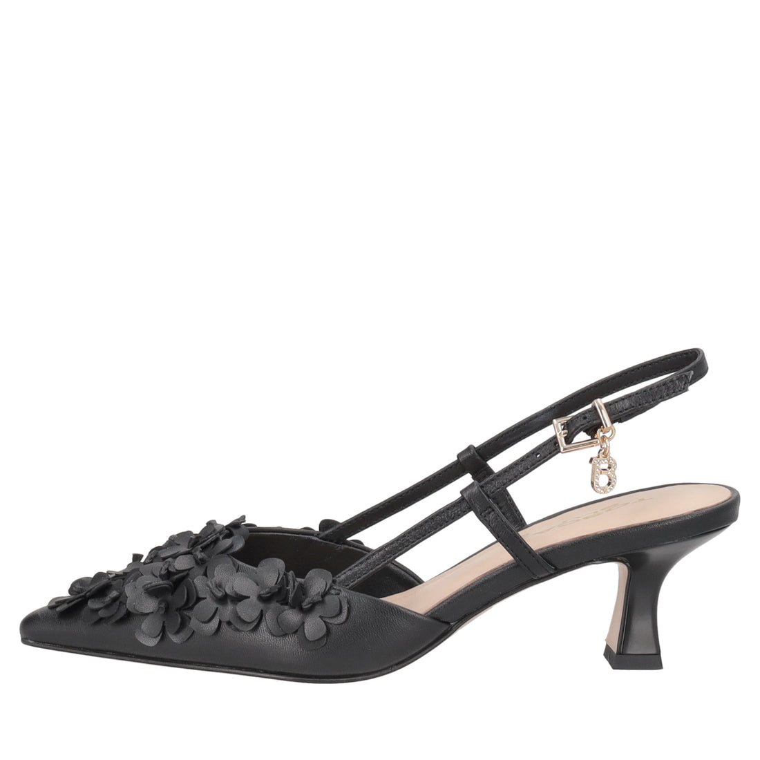 Slingback Doha in pelle con fiori colore nero