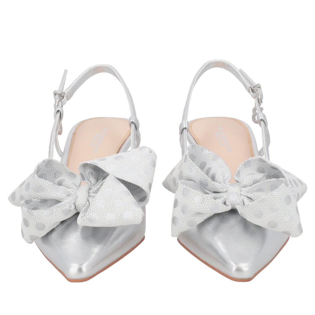Doha patent leather slingback with silver bow